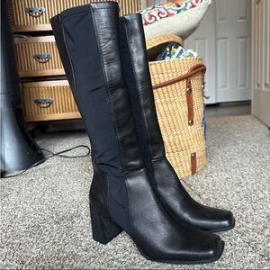 Leather square toe Black Knee-High Women's Boots